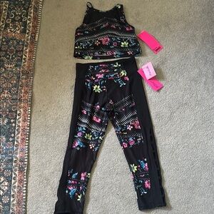 NWT Floral Patterned Black Activewear Set